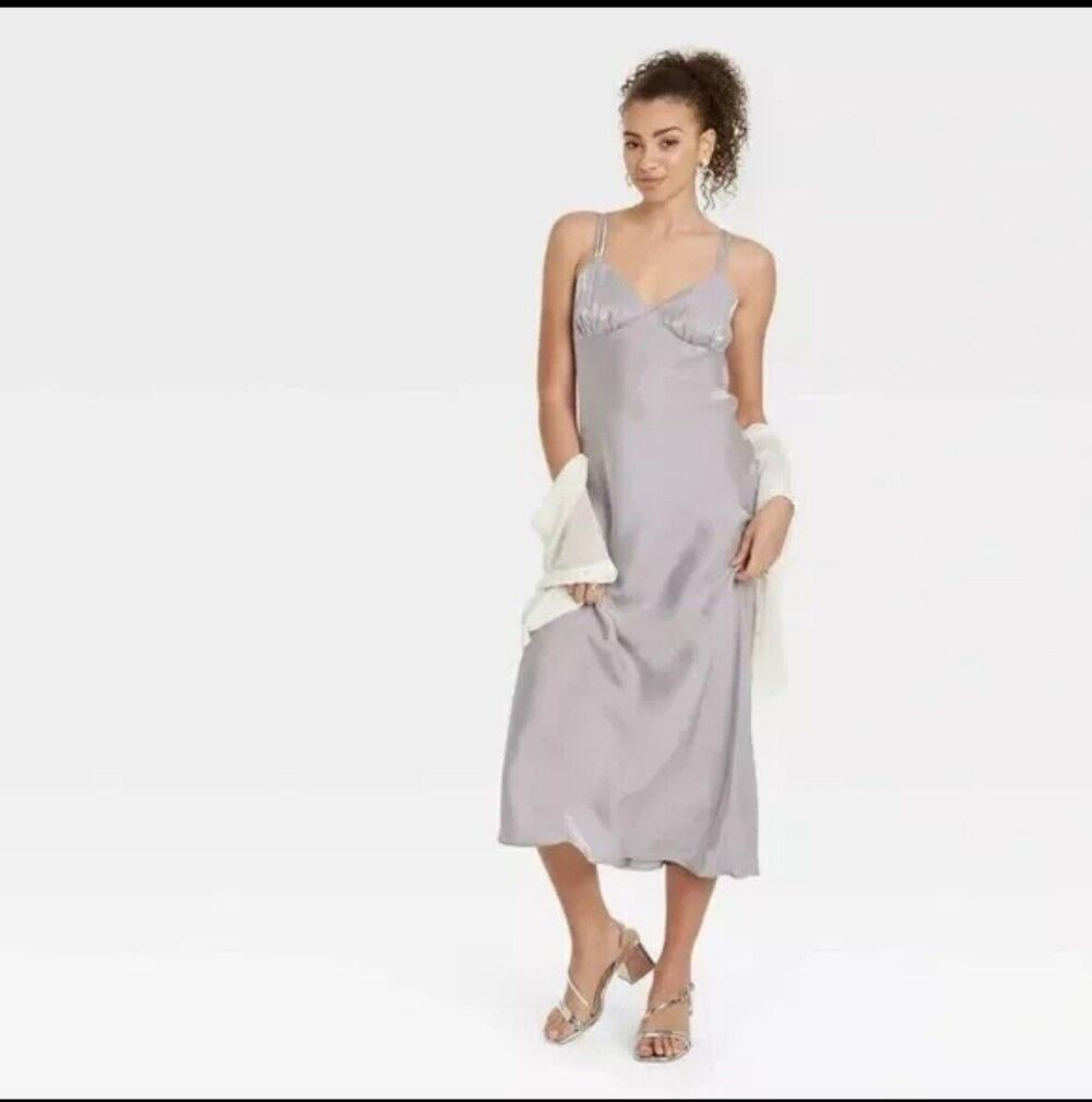 Wild Fable Iridescent Maxi Slip Dress - Silver Women’s S NWT